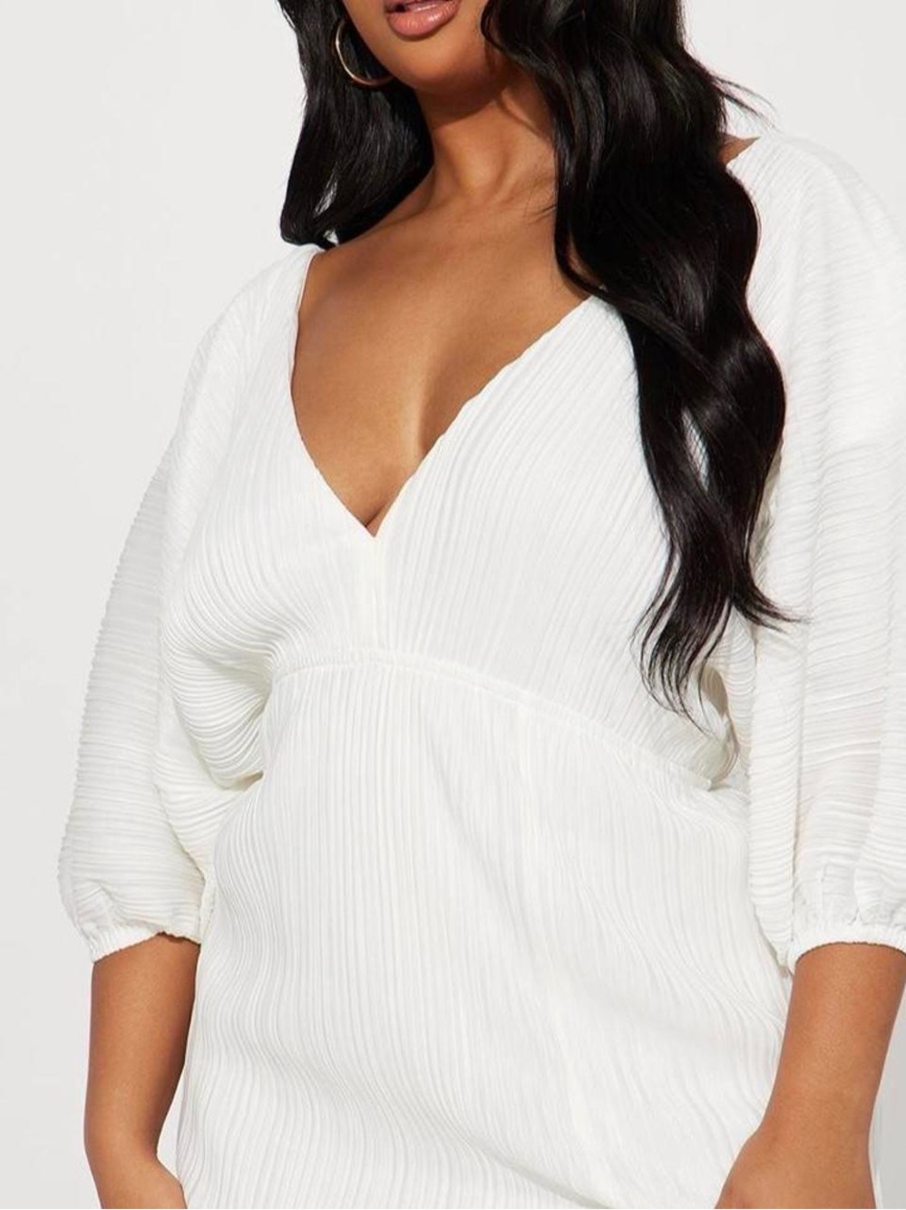 Fashion Nova White Pleated Maxi Dress with V-Neck